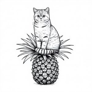 Image of a cat sitting on a pineapple